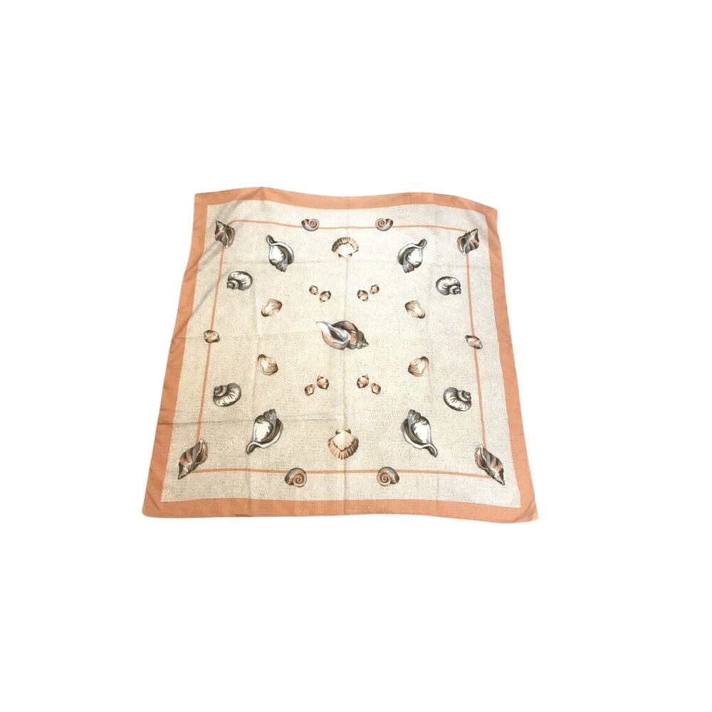 Coral Peach and Tan Vintage Sheer Seashell 34in Square Scarf Beach Chic